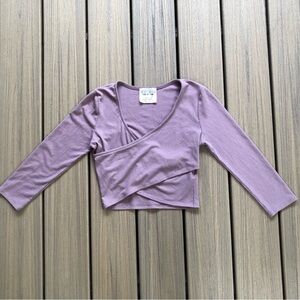 Sadie & Saga MADE IN USA Ribbed Knit Wrap Front Pullover Crop Top Size M